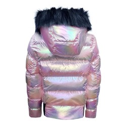 Дамско пухено яке с качулка, City Angels Jeans, Бледорозов лак, 6814